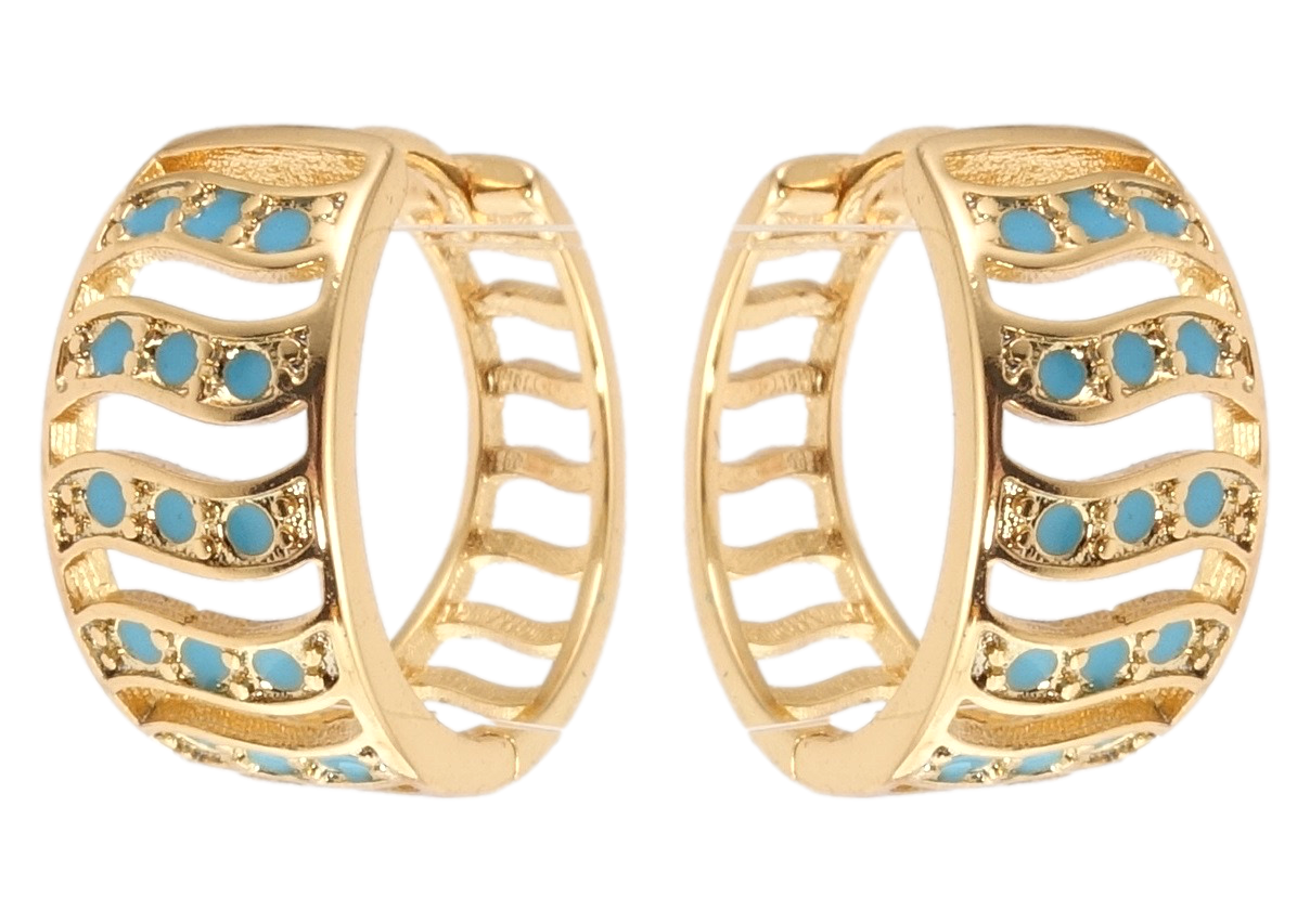 

Серьги Xuping Позолота 18K колечки "Резной орнамент с голубой эмалью"