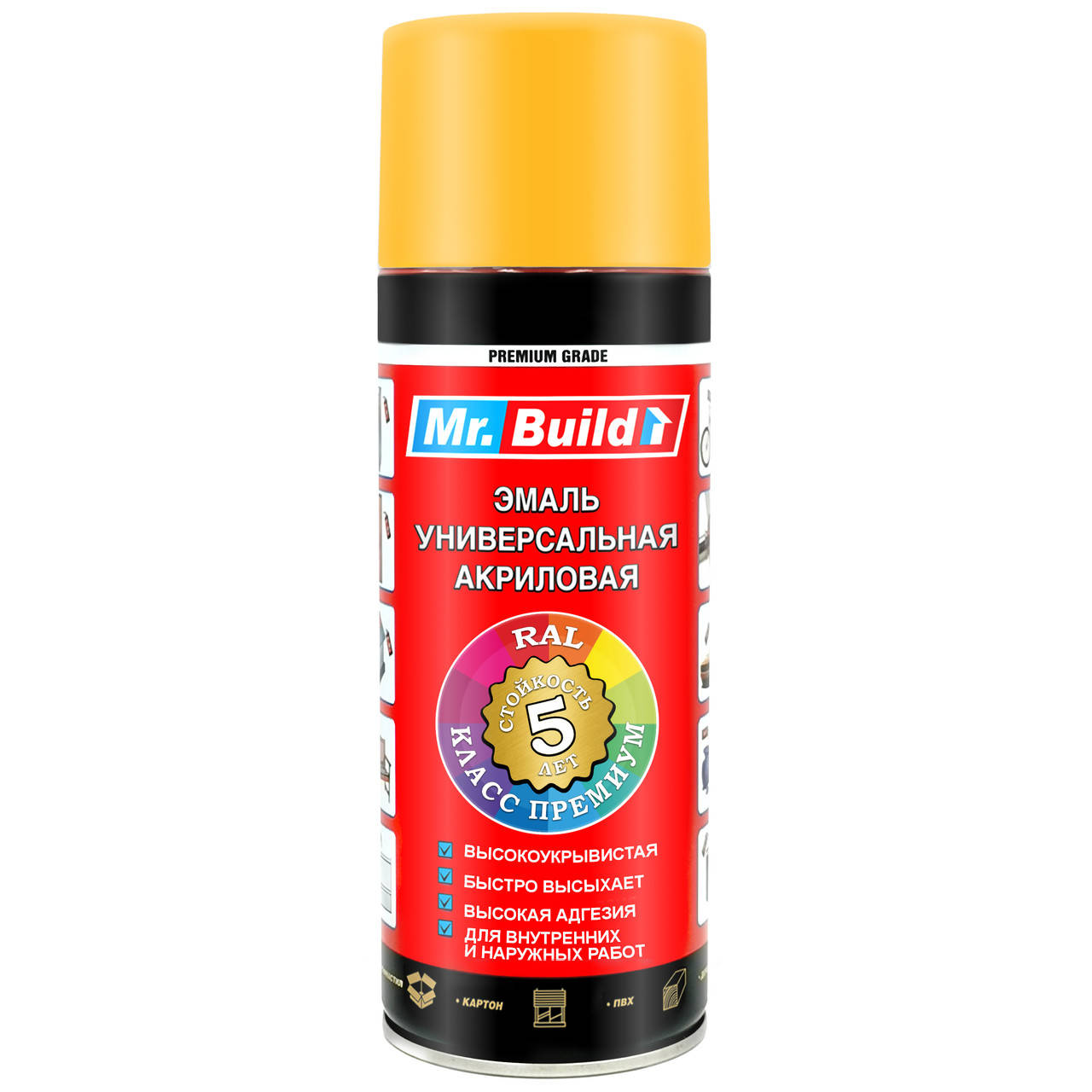 

Аэрозольная краска в баллончиках Mr.Build №6 /Желтый 400 мл /RAL 1028