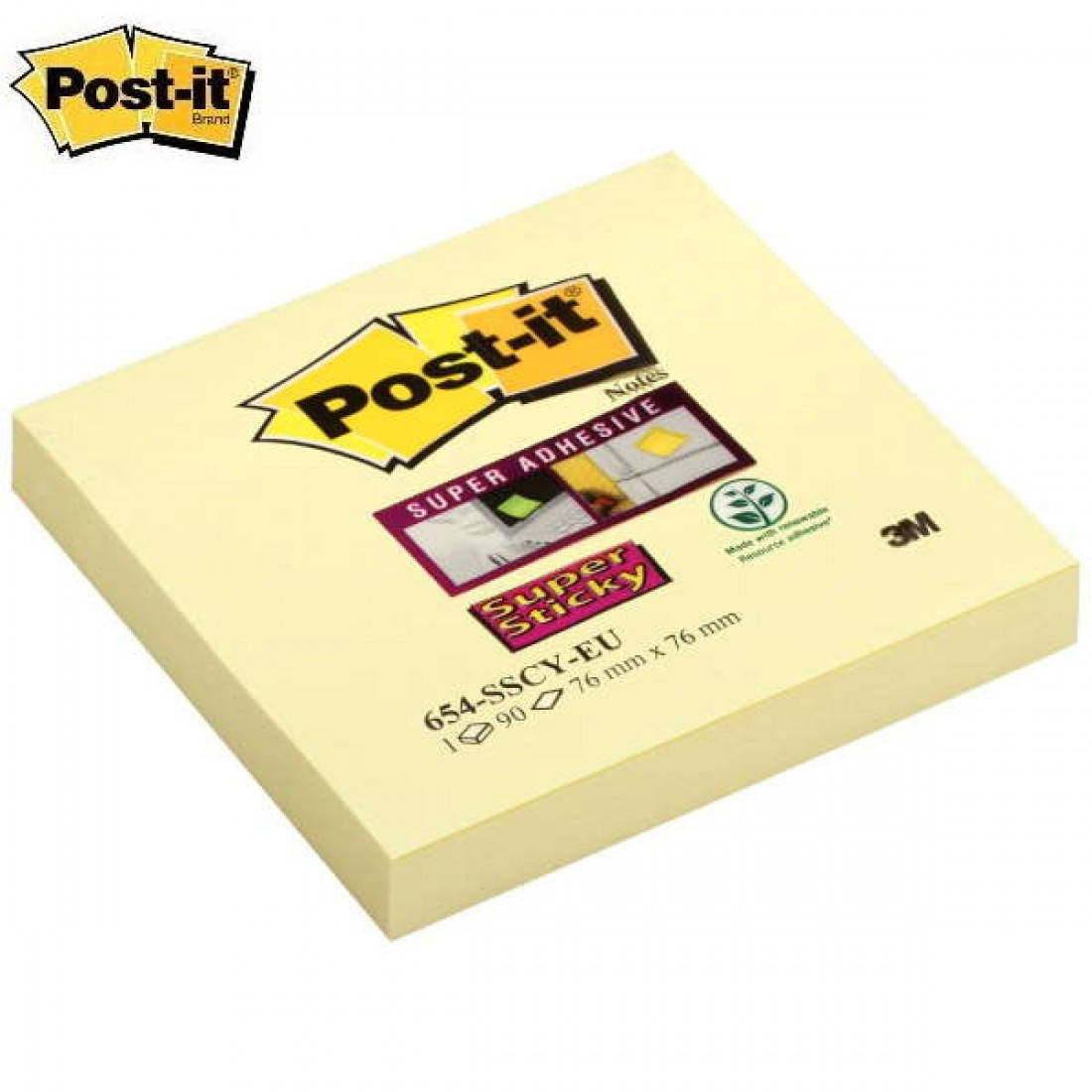 

3М Post-It 654SS-CY желтые супер стикеры 76х76 мм блок 90л, Желтый