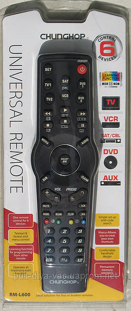 

Универсальный, обучаемый пульт CHUNGHOP RM-L600, Черный