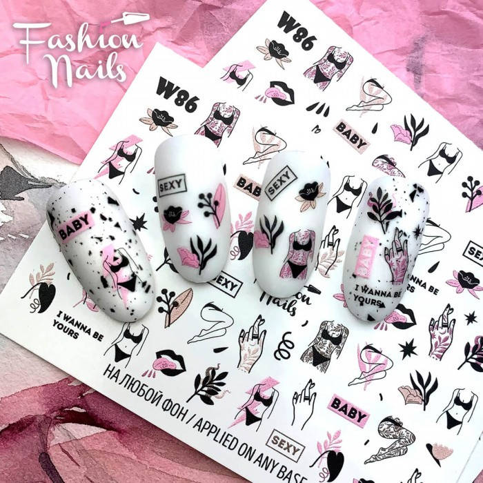 

Слайдер дизайн sexy Девушка в купальнике для маникюра - Наклейки на ногти Эротика Губы Ноги Fashion nails W86, Черный