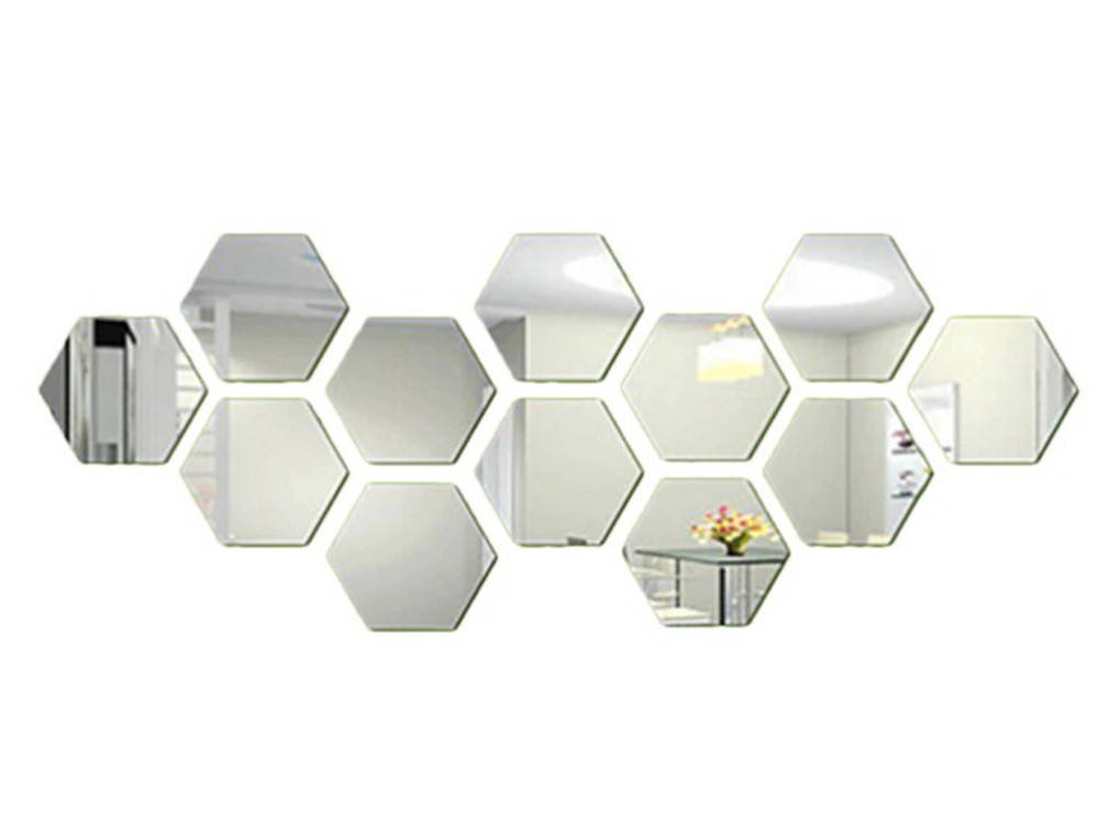 

3D Шестигранная зеркальная наклейка на стену 12 шт. 46x40x23MM Серебристый