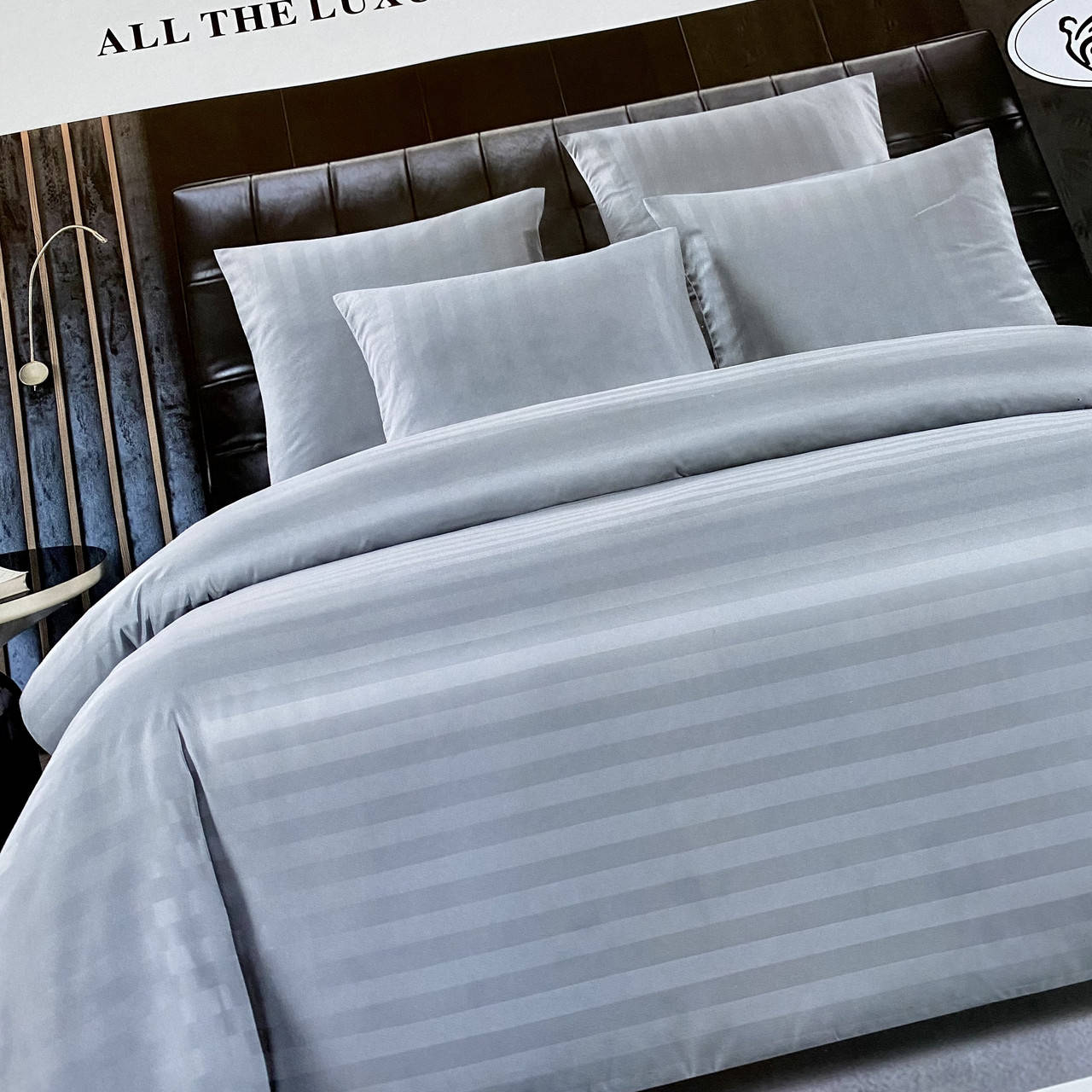 

Постельное белье страйп-сатин двуспальный комплект комплект с простыню на резинке 160*200+25см Ткань - Хлопок, Серый