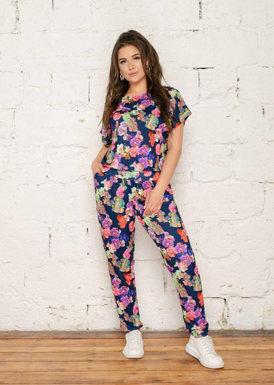 

Женский летний спортивный костюм. Размер 48, 50, 52, 54, 56 54, Темно-синий