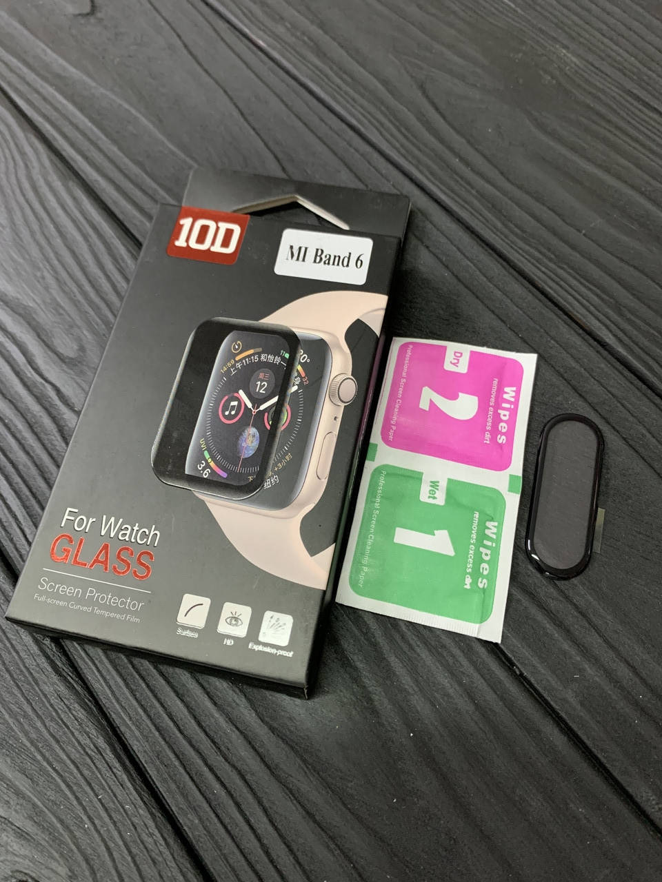 

Защитное стекло для Mi Band 6 10D чёрное, Прозрачный