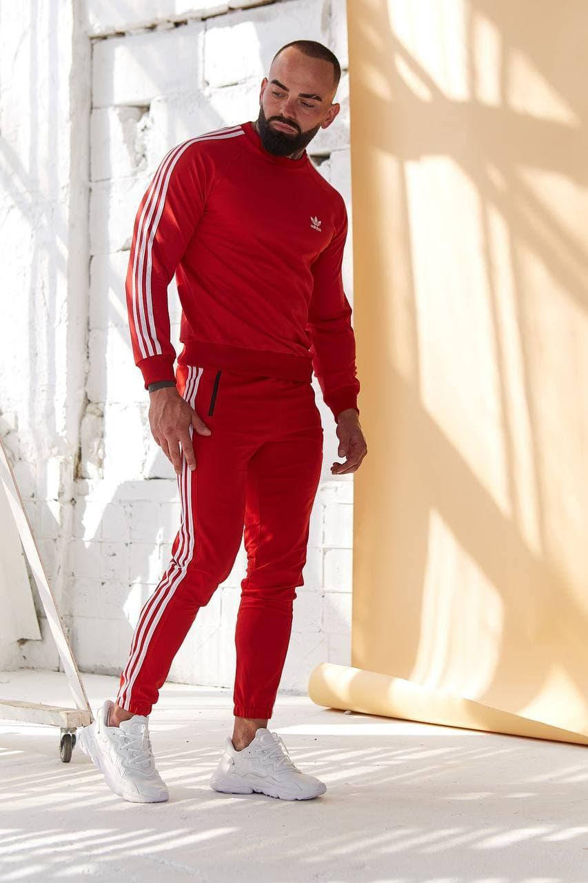 

Спортивный мужской костюм Adidas красный с лампасами, Комплект мужской кофта и штаны адидас красного цвета