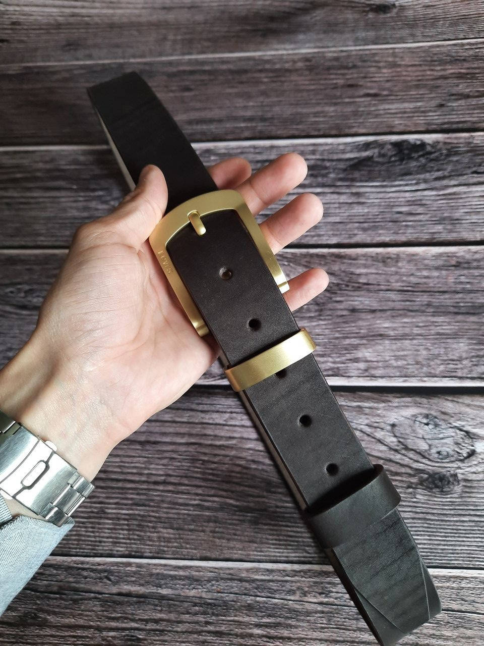 

Кожаный мужской ремень ручной работы, Коричневый