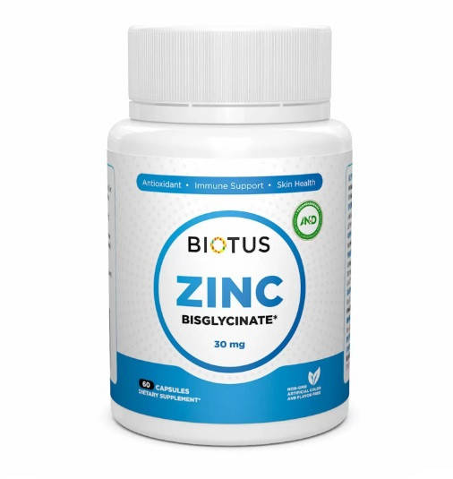 

Цинк бисглицинат, Zinc Bisglycinate, Biotus, 30 мг, 60 капсул