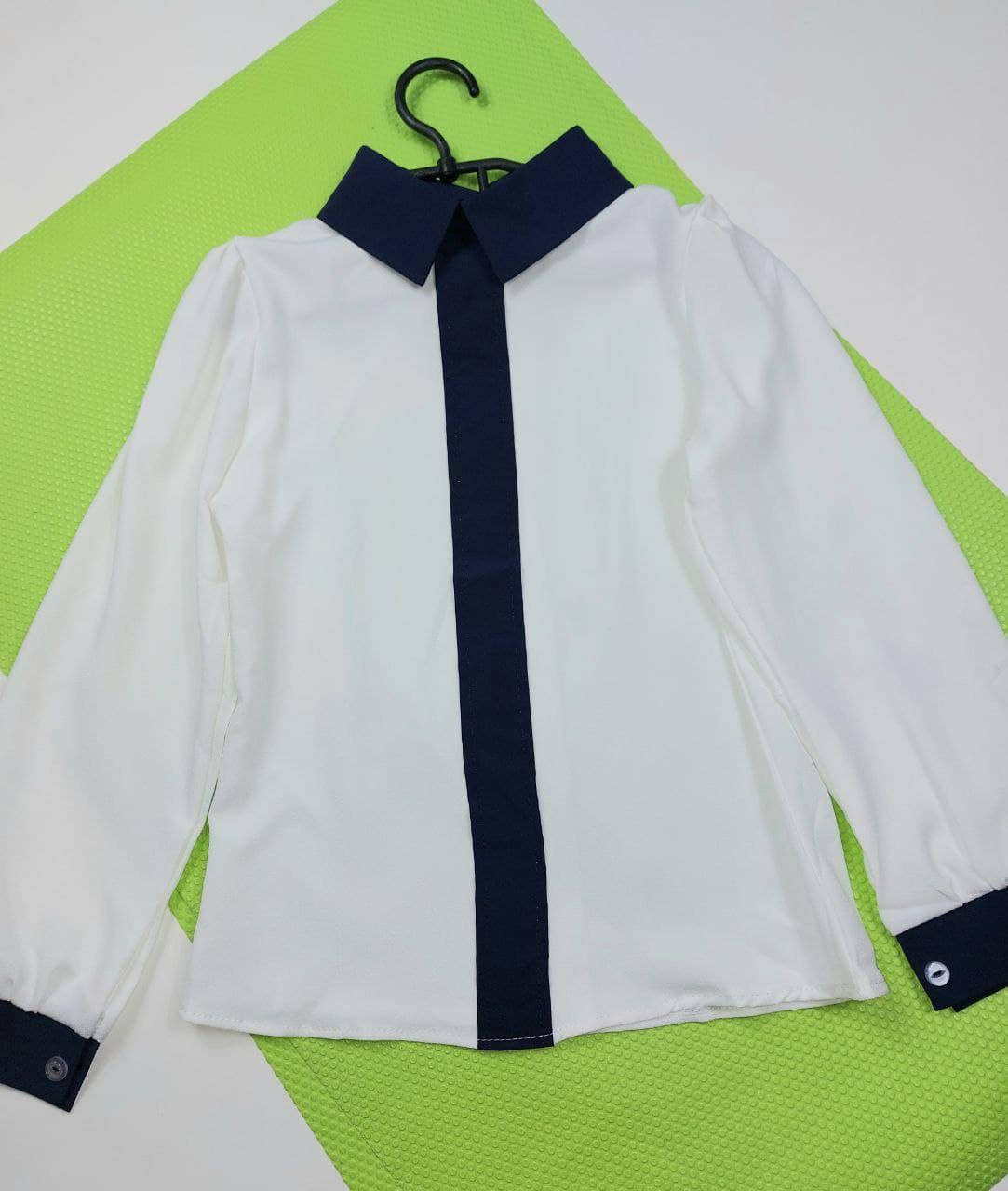 

Блузка на девочку 140, 146, 152 см, белый с синим 146