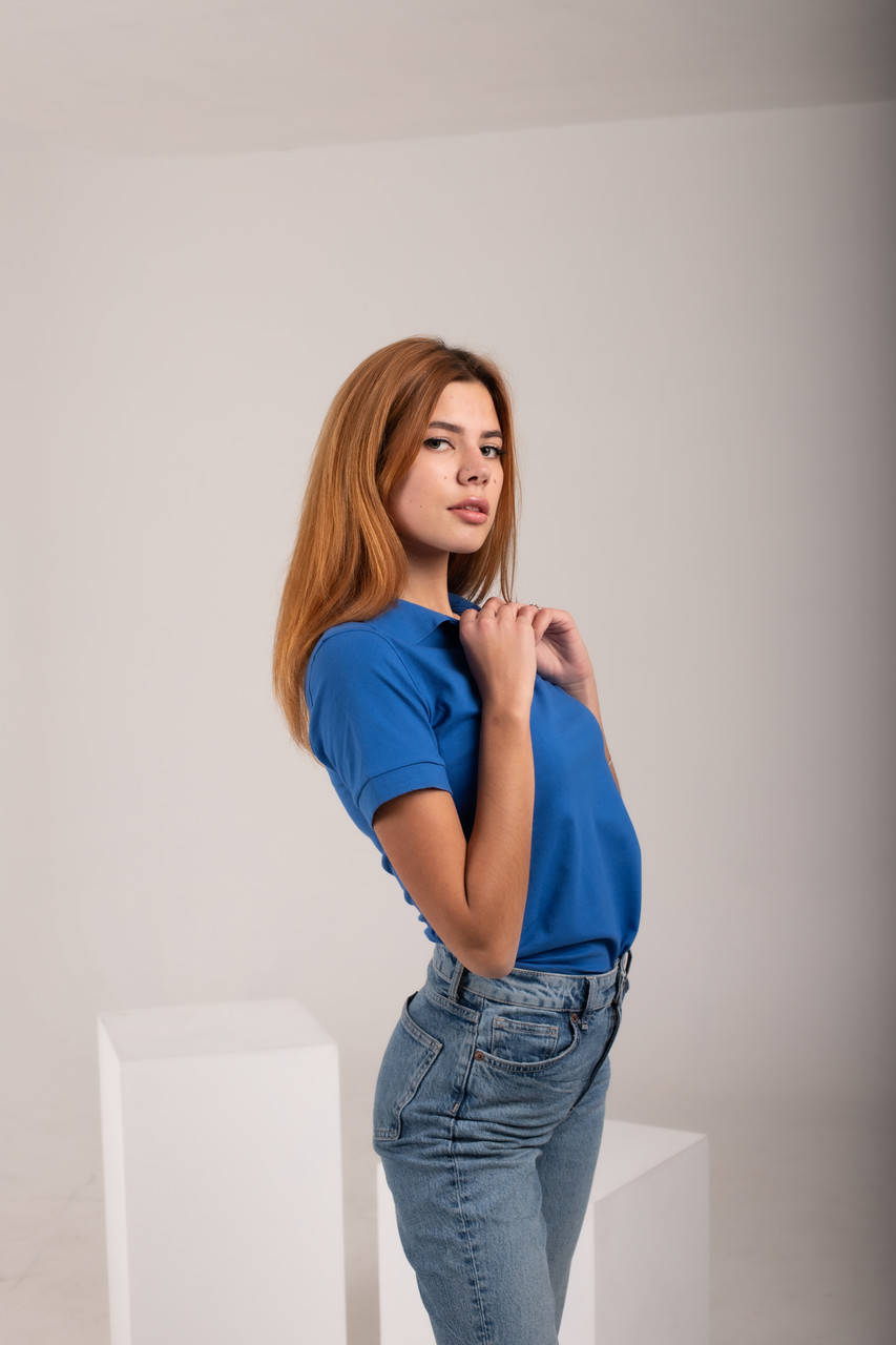 

Футболка женская поло синяя, Электрик