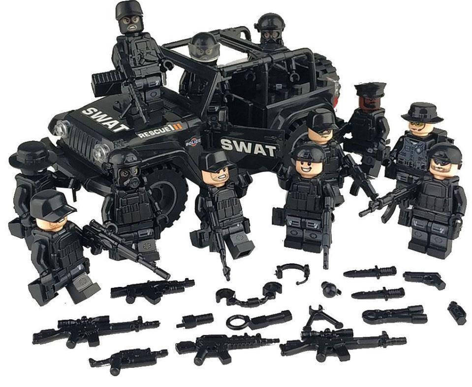 

Фигурки человечки военные спецназ swat солдаты оружие машина джип для лего lego
