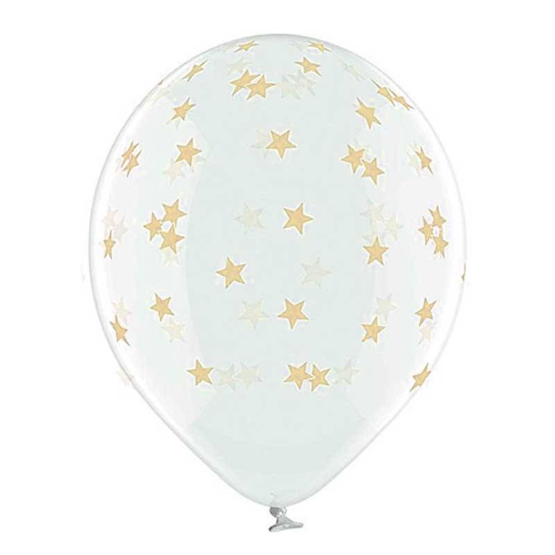 

Воздушные шарики прозрачные в маленькие звезды золотые 25шт/уп 98961, Прозрачный