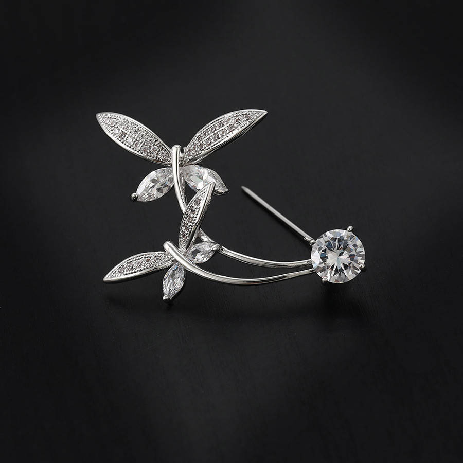 

Брошь родированная, Две Стрекозы с россыпью циркония, медсплав