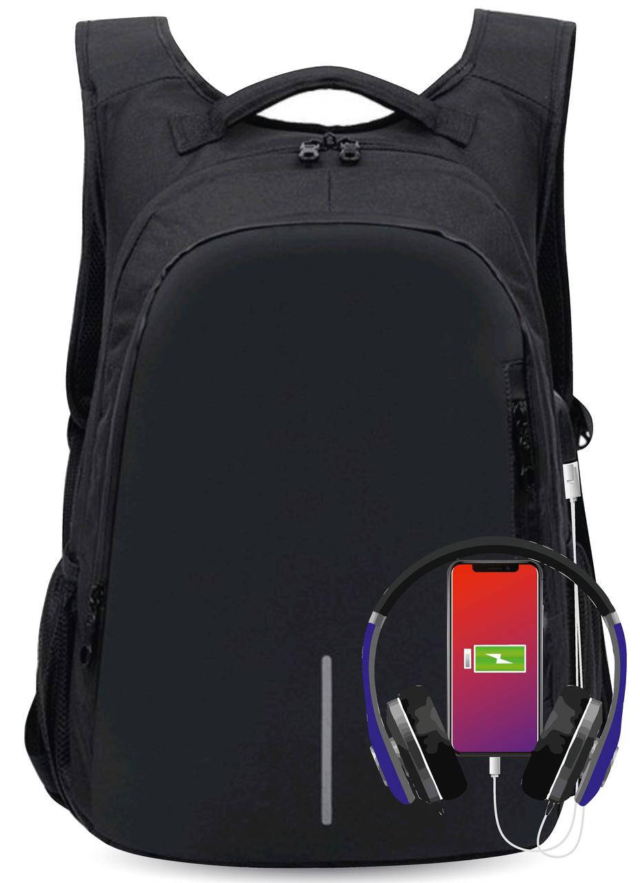 

Молодежный мужской рюкзак черный с переходником для USB Grooc для студентов