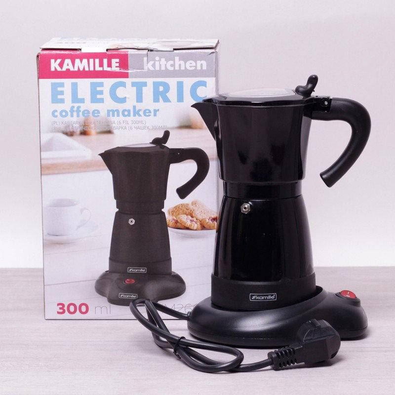 

Кофеварка гейзерная электрическая из алюминия 0,3 л Kamille 2600