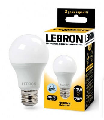 

LED лампа Lebron L-A60, 12W, Е27, 6500K, 1100Lm, угол 240°