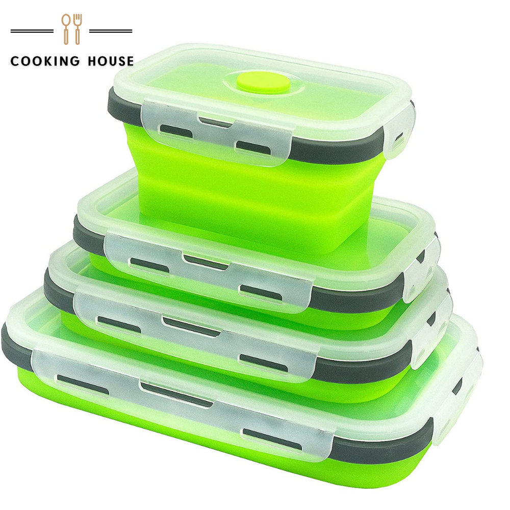 

Набор силиконовых контейнеров для хранения еды - 4шт Cooking House зеленые, Зелёный