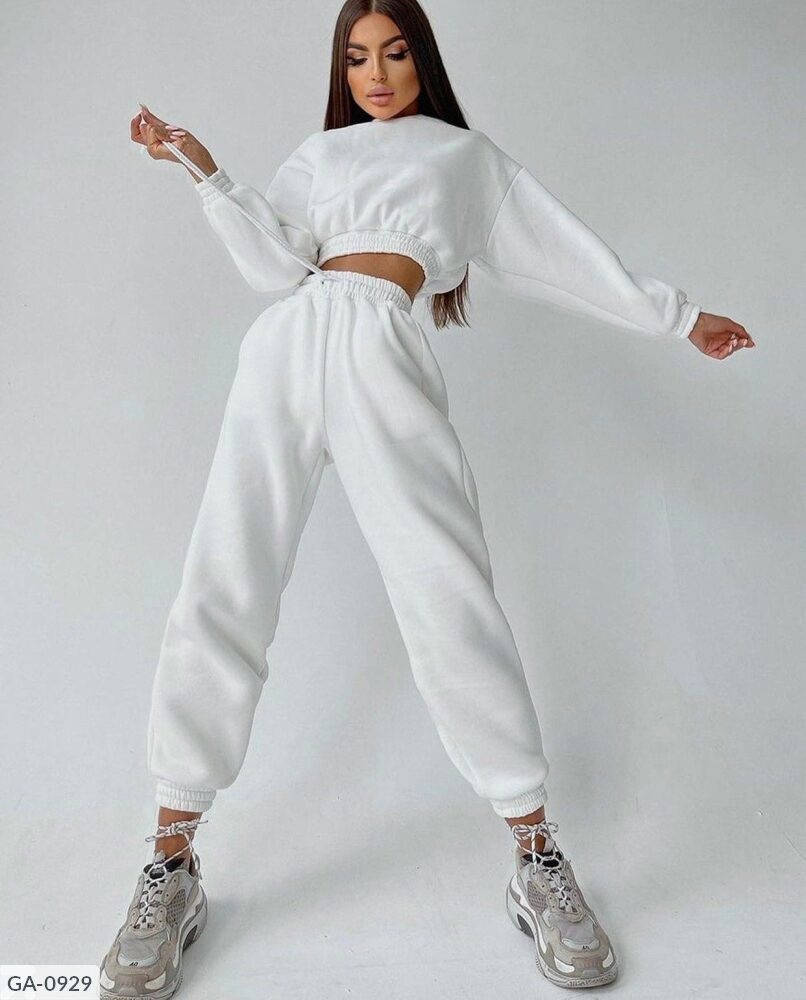 

Стильный женский спортивный костюм укороченная кофта-худи с капюшоном на резинке и высокие штаны джоггеры, Черный