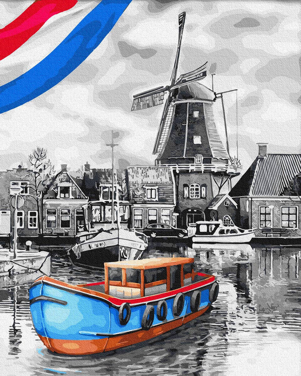 

Картина по номерам 40х50см. GX34231 Лодки у мельницы Rainbow