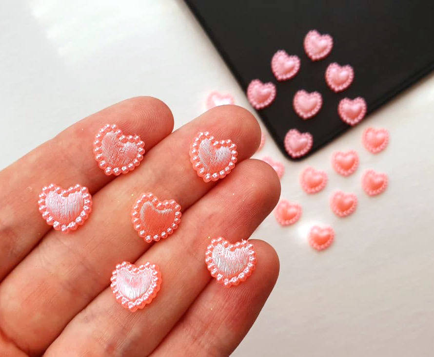 

(5 грамм ≈ 36шт) Жемчужные сердечки, Розово-персиковые