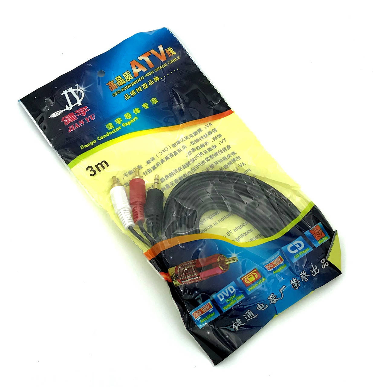 

Кабель аудио DC Jack 3.5mm-2RCA (джек- 2 тюльпана) 3 м, Черный