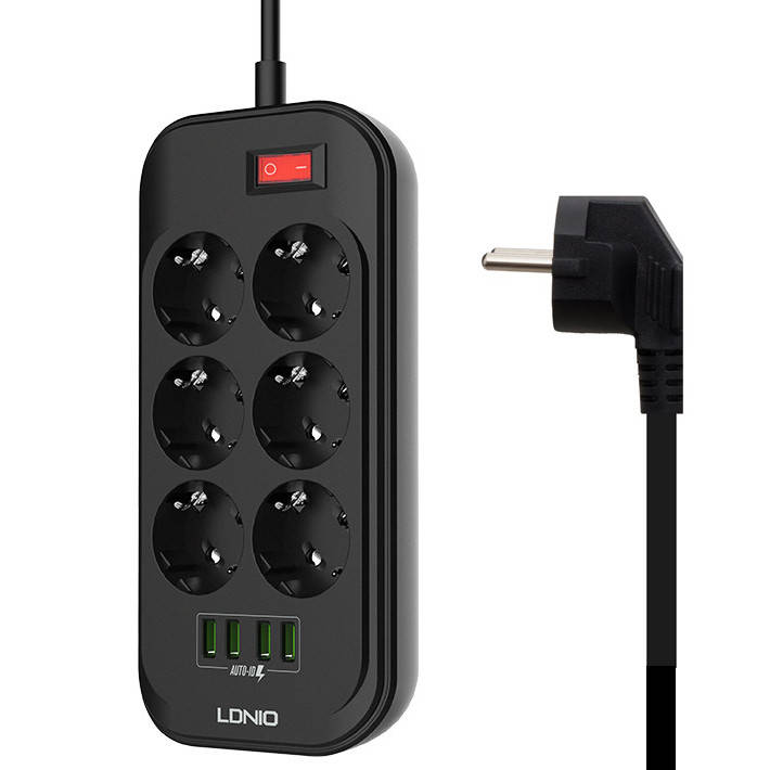 

Сетевой фильтр удлинитель 2 м LDNIO SE6403 6x220V Euro и 4xUSB 3,4 А с автоматической регулировкой тока