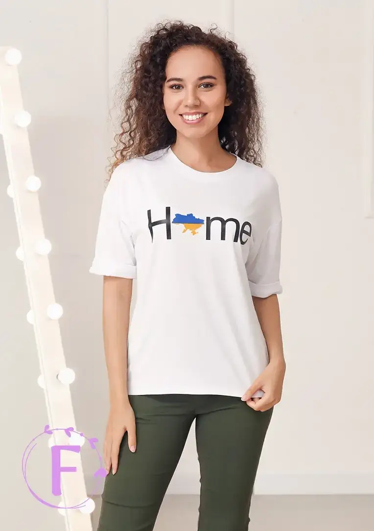 

Белая женская футболка для женщин с принтом Home, Белый