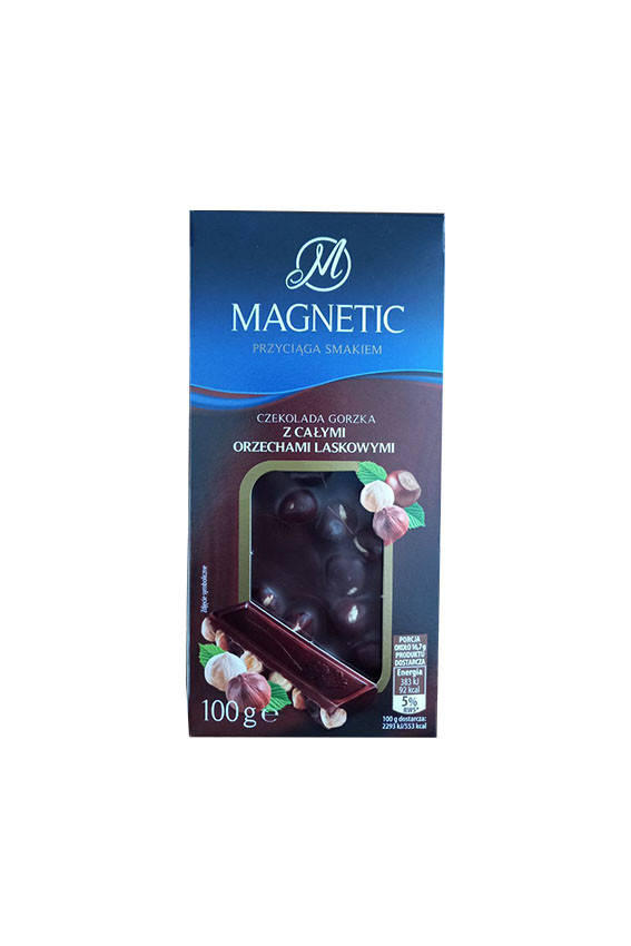 

Черный шоколад Magnetic с цельными лесными орехами, 100г (Польша)