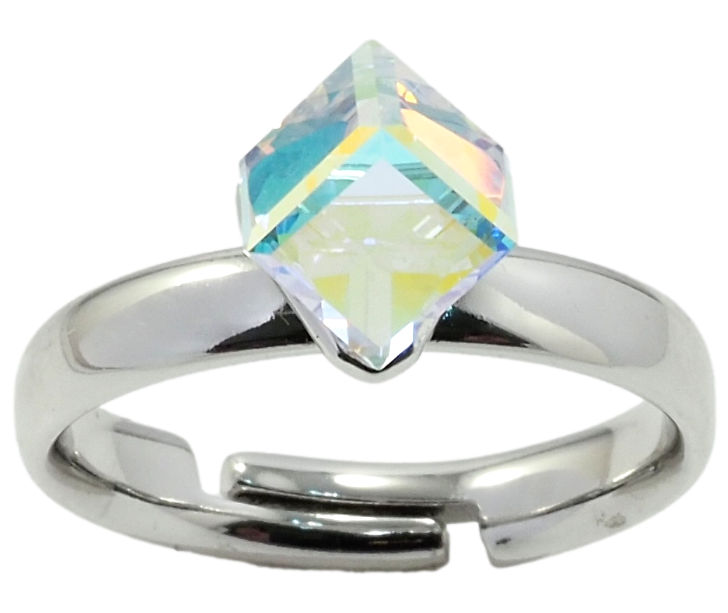 

Кольцо Xuping Родий с кр-ми Swarovski "Кристальный куб АВ, 6х6мм" р.17-18
