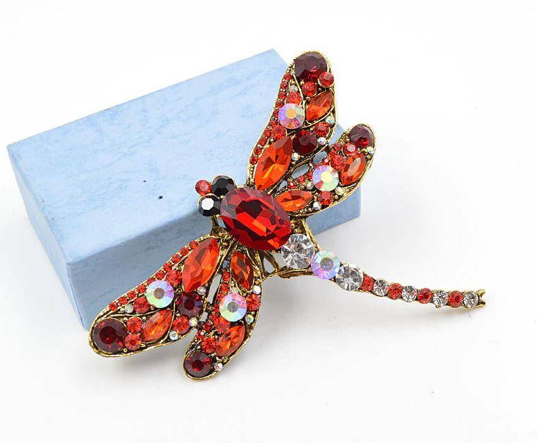 

Большая брошь брошка стрекоза стрекозка красная