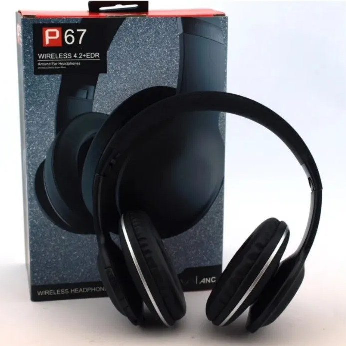 

Наушники беспроводные Bluetooth P67 stereo гарнитура FM приемник цвет черный / белый