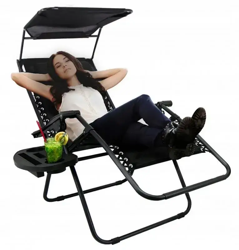 

Садовый пляжный шезлонг GardenLine BLACK лежак для сада дома Черный