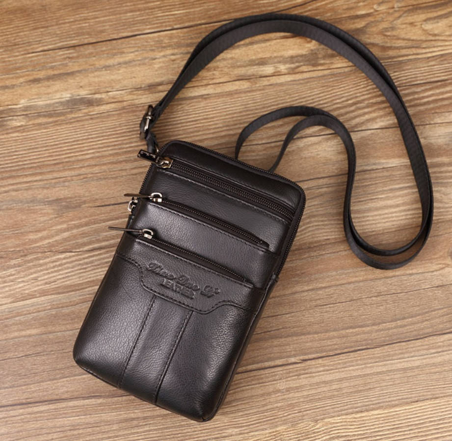 

Сумка мужская через плече XD 9438 кожаная для мобильного телефона цвет черный