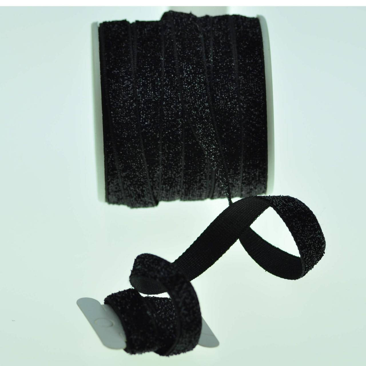 

Стрічка велюрова блискуча чорна 10 мм, Чорний