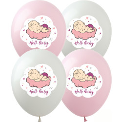 

Латексный шарик ArtShow 12"(30 см) Hello, Baby (Девочка роз .,бел.,прозр.), Персиковый