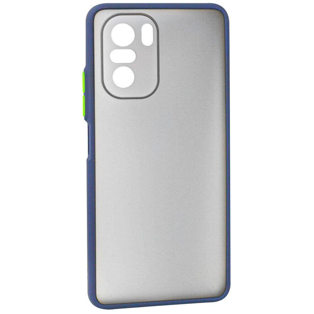 

Матовый противоударный чехол для Xiaomi Poco F3 синий цветные кнопки