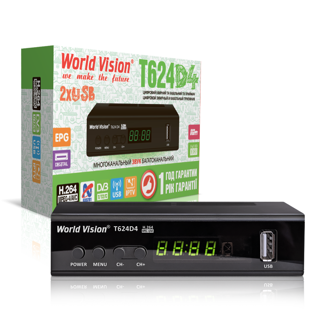 

Цифровой Т2 тюнер WorldVision T624D4+ IPTV, Megogo.YouTube+AC3