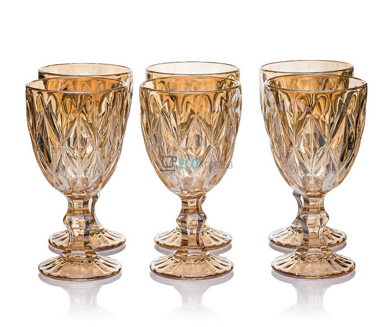 

Келихи для вина з кольорового скла 6 шт Glassware 320 мл Золотий EK10975