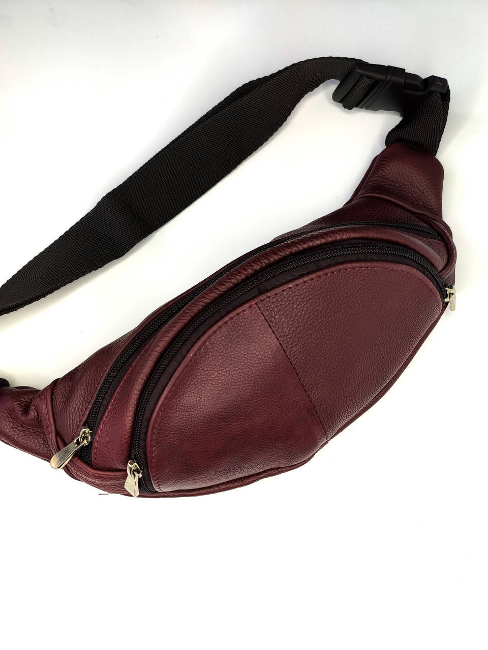 

Кожаная поясная сумка-бананка "Impetus" бордовая, Бордовый