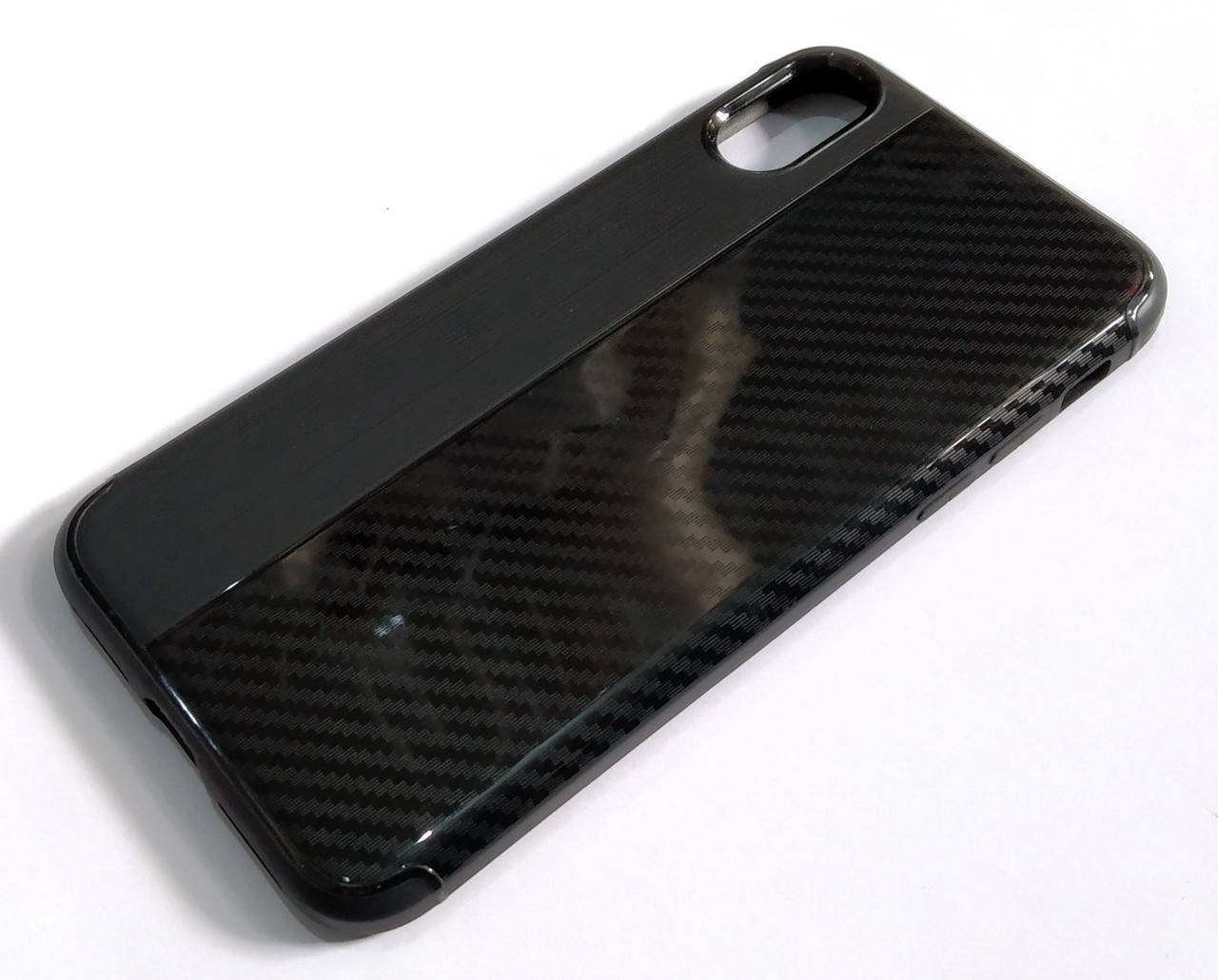 

Чехол для Apple iPhone X силиконовый карбон полоска, Черный