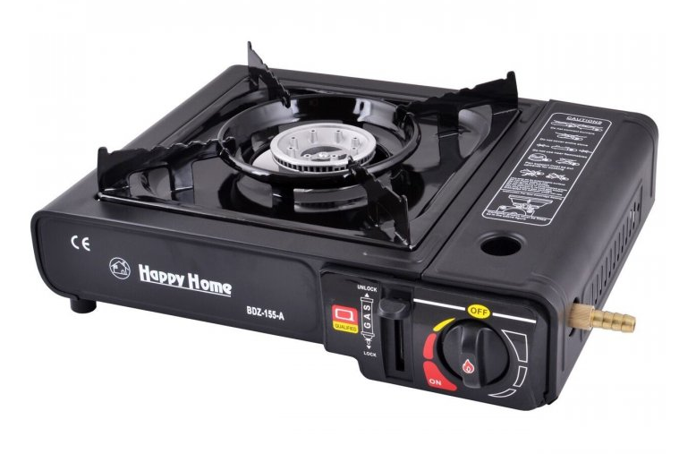 

Газова плита туристична Happy Home BDZ - 155A с адаптером (балонный газ + газ с баллончика)