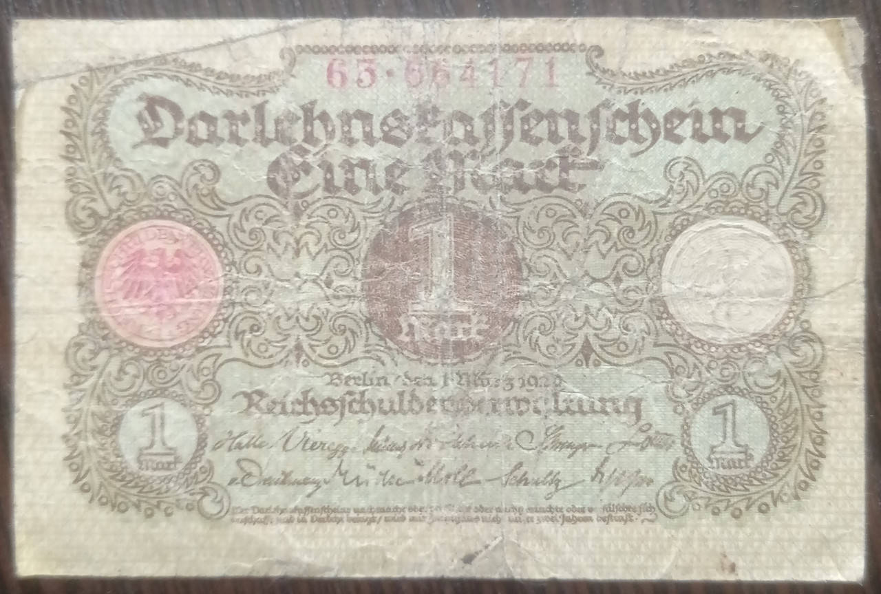 

Банкнота 1 марка Германия 1920