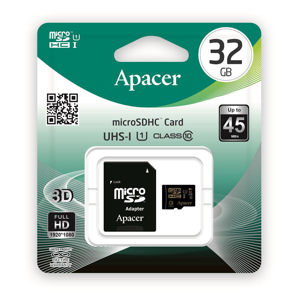 

Карта памяти Apacer MicroSDHC 32GB Class 10 + SD-adapter