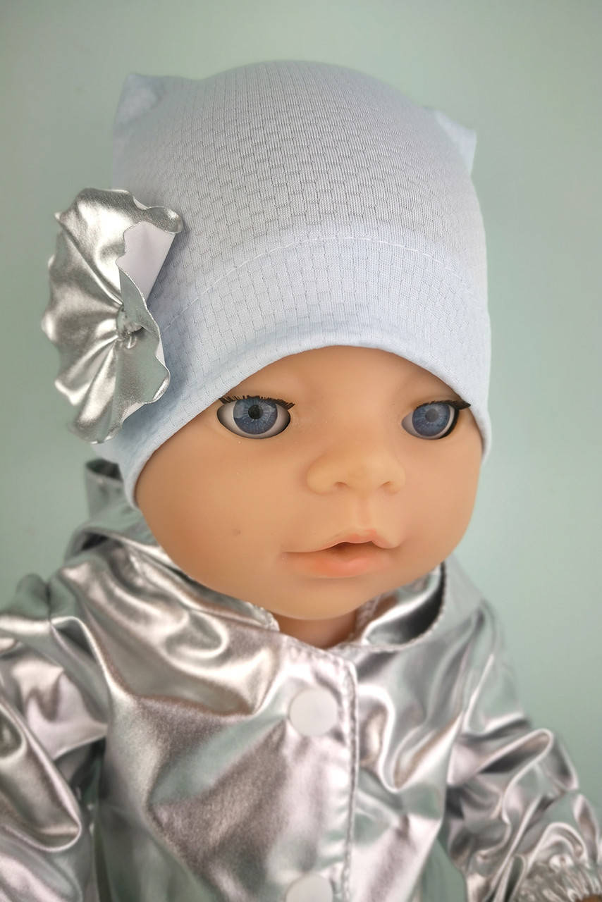

Шапка голубая с еребром для куклы Baby Born 40 - 44 см персиковая ТМ "Лапси-Лапси"
