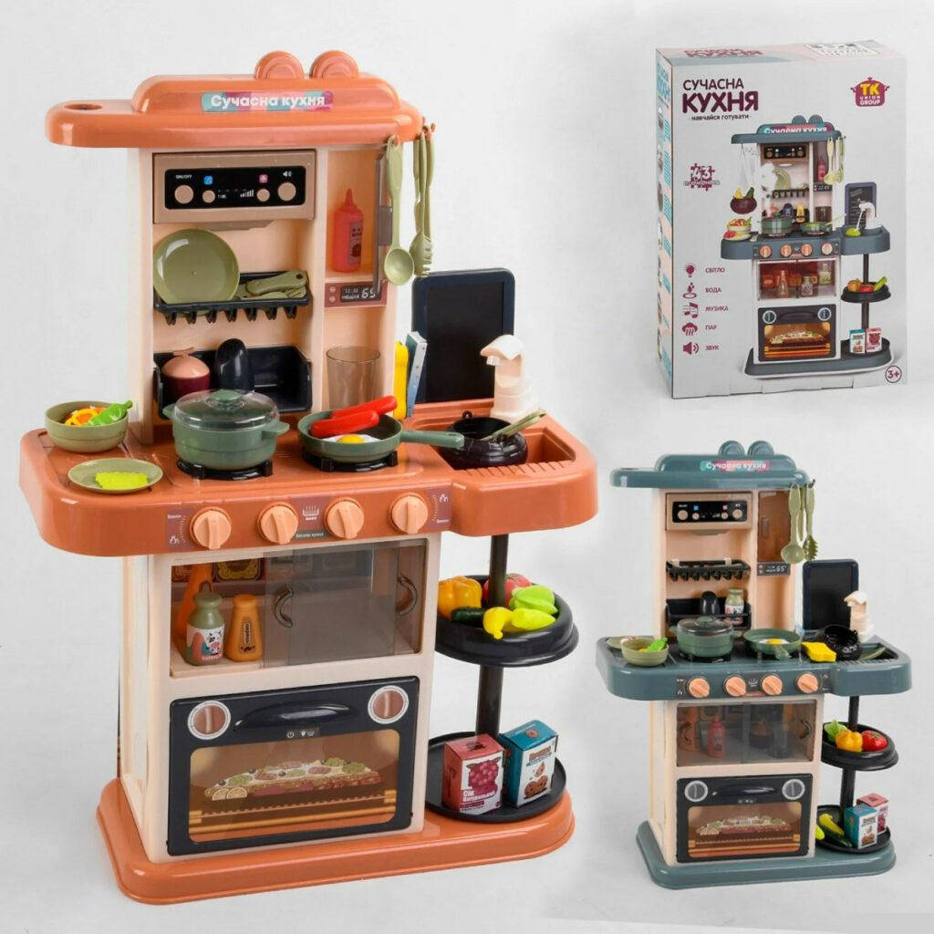 

Детская игровая кухня с водой и паром, 43 предмета, 72*24*52 см, 65683/65583