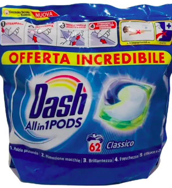 

Капсулы для стирки универсальные Dash All in One, 62 шт.