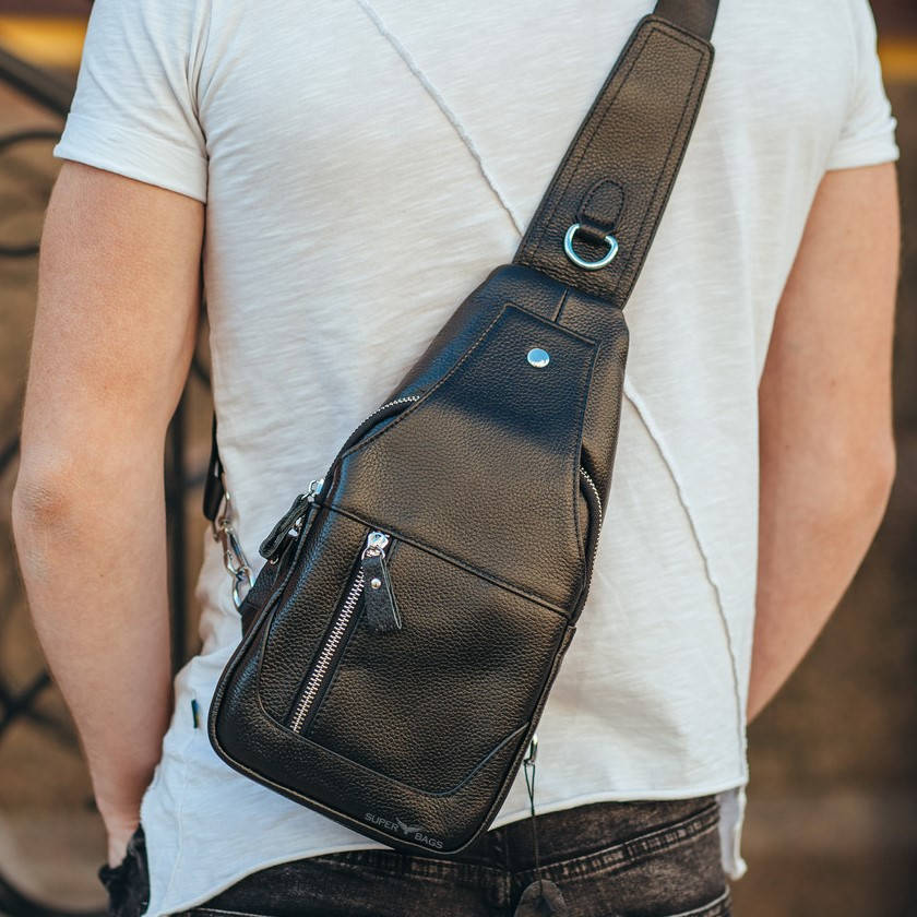 

Мужской кожаный рюкзак через плечо Keizer K15055-black, Черный