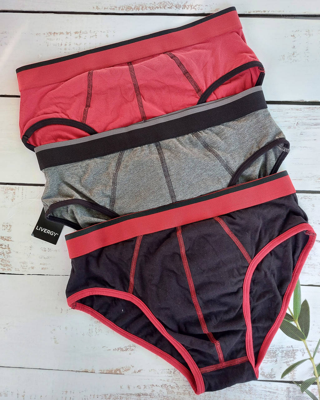 

Набор 3 шт трусы брифы livergy 6/l black/red/gray, Разные цвета