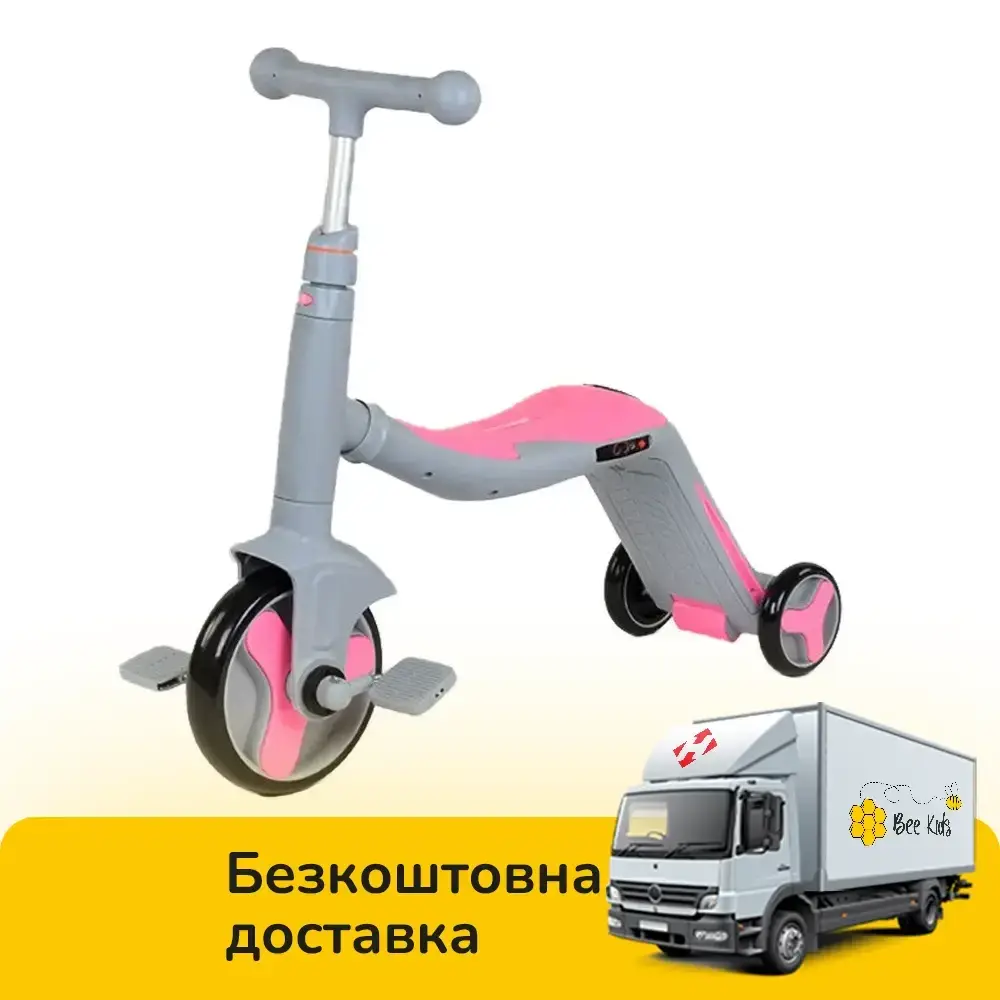 

Детский трехколесный самокат 3 в 1 (самокат-беговел-велосипед) Best Scooter JT 90601 Розовый