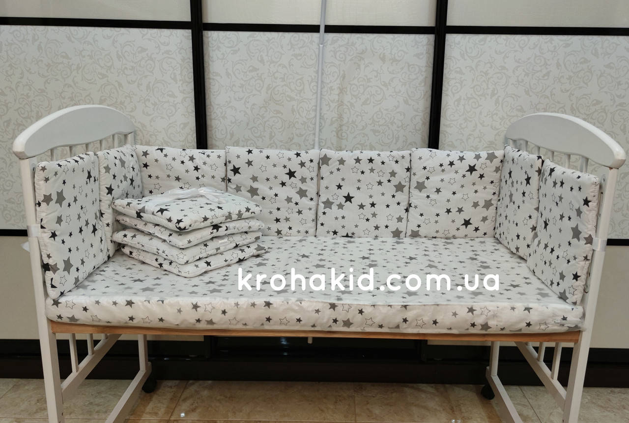 

Защита (бортики) в детскую кроватку на 4 стороны из 12 подушек - 120*60 см / бампер в детскую кроватку